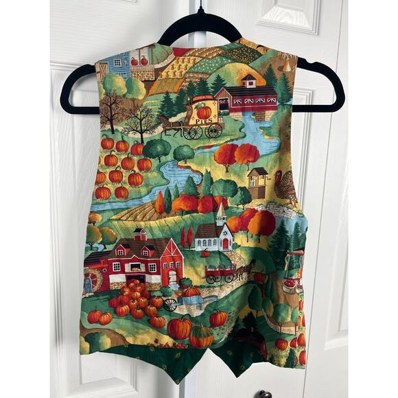 Handmade leaf button snap closure fall novelty farm print vest Women's XS - Picture 6 of 8